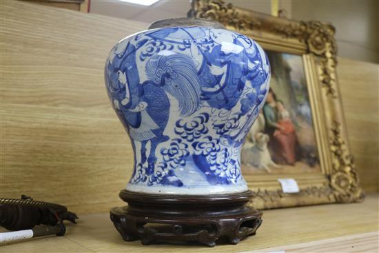 An 18th century Chinese blue and white boys jar, height 27cm incl. base